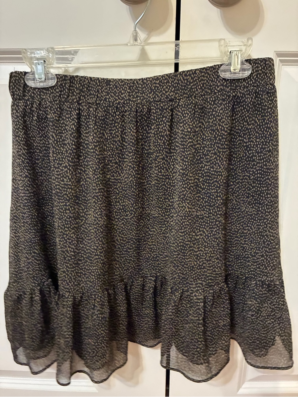 LOFT Black Mini Skirt with Cream Dot Print and Ruffle Hem